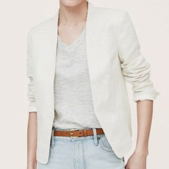 LOFT Ann Taylor NEW $118 Linen Open Front Classic Lined Blazer Women Size 14 NWT - Picture 1 of 13